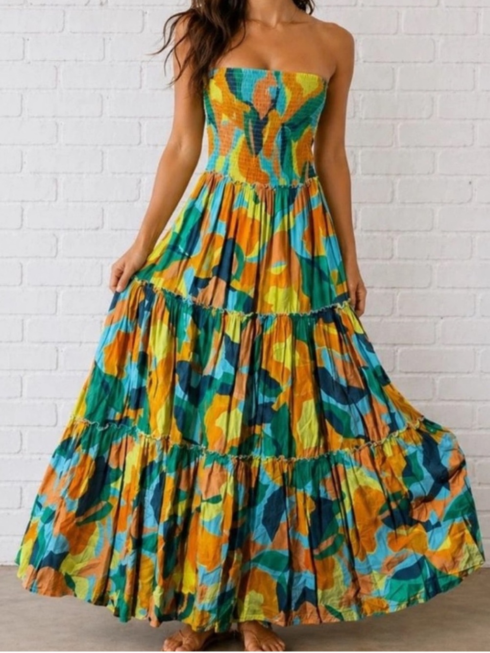 Anthropologie Abel The Label Boho Tropical Smock Strapless Maxi Dress Small